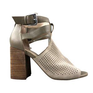Marc Fisher Women's Size 8.5M Gabie Brown Leather Perforated Block Heel Sandals